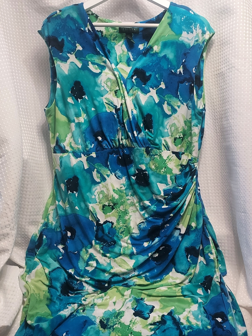 Lauren Ralph Lauren Blue Green Floral Sleeveless Wrap Dress